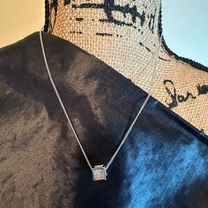Silver Cube Square Pendant Necklace
